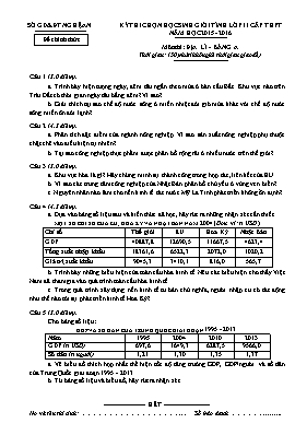 Đề thi chọn học sinh giỏi tỉnh Nghệ An lớp 11 cấp THPT năm học 2015 - 2016 môn thi Địa lí - Bảng A